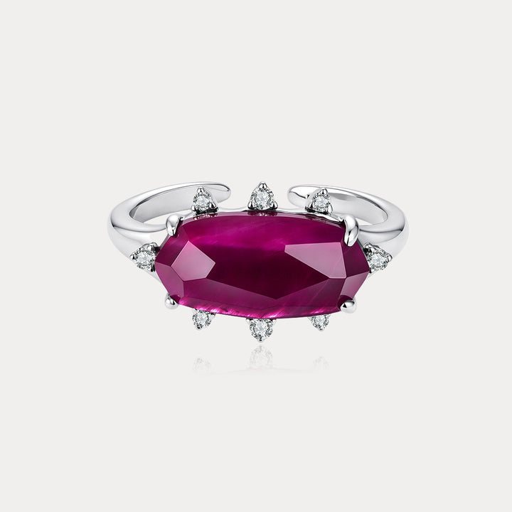 Selenichast Geometric East West Red Gemstone Ring with Rose Red Tiger Eye