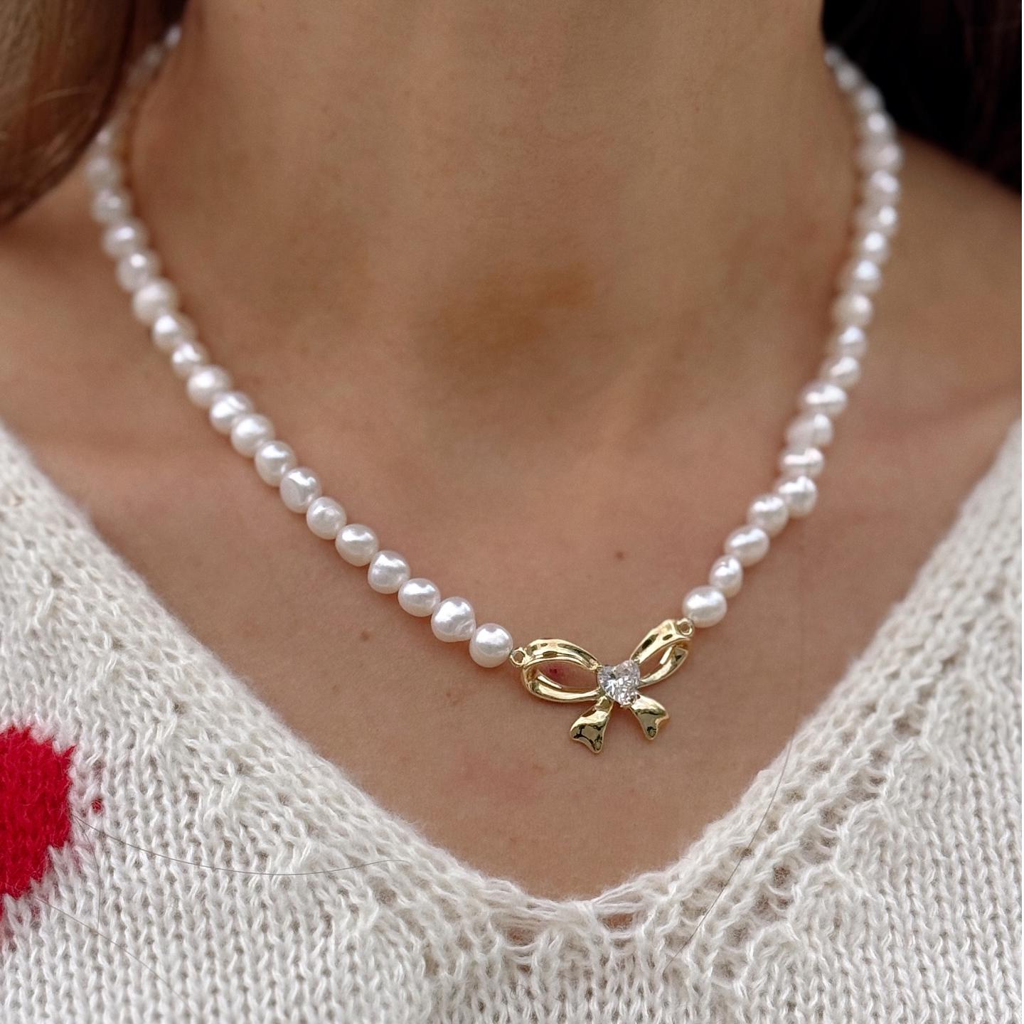 Pearl Bow Necklace