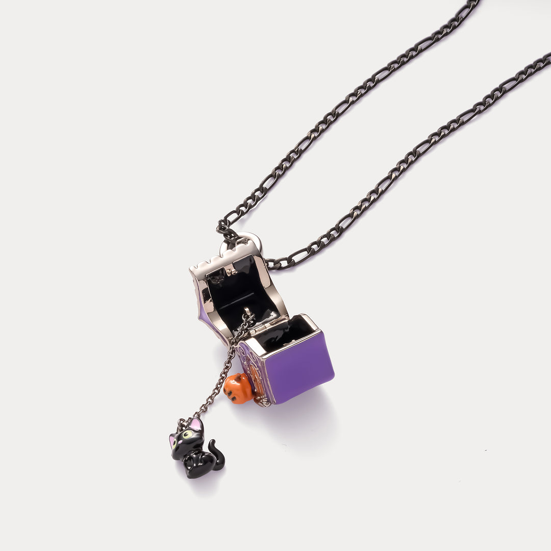 Selenichast Halloween Black Cat Locket Necklace for Women