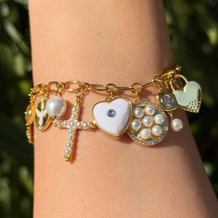 Multi Cross Heart Charms Bracelet Selenichast