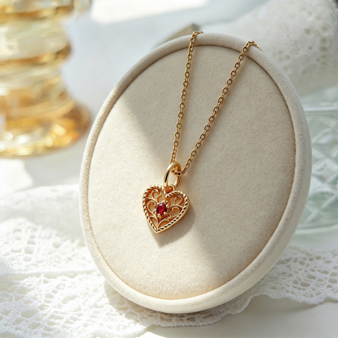 Garnet Heart Necklace