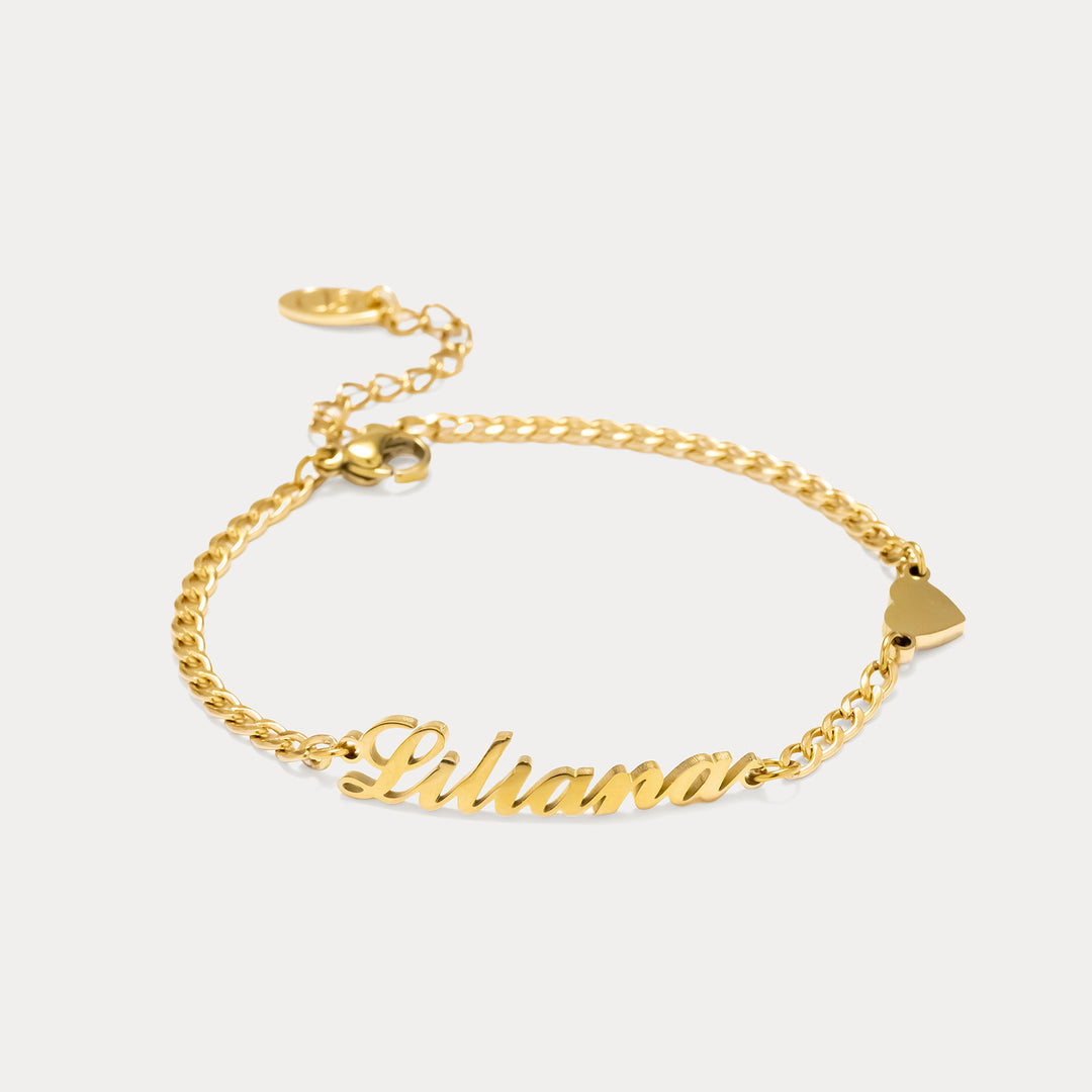 Selenichast Heart Personalized Name Bracelet with Gold Script Name