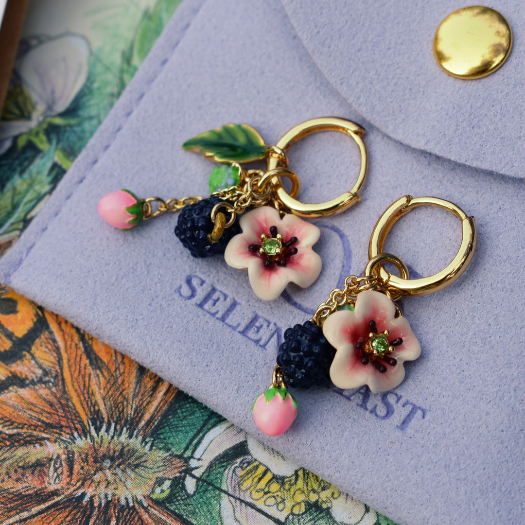 Blackberry Flower Enamel Earrings