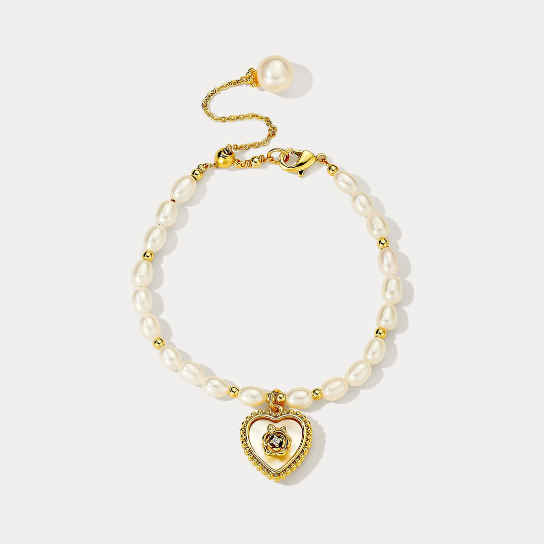 Selenichast Heart Rose Pearl Bracelet