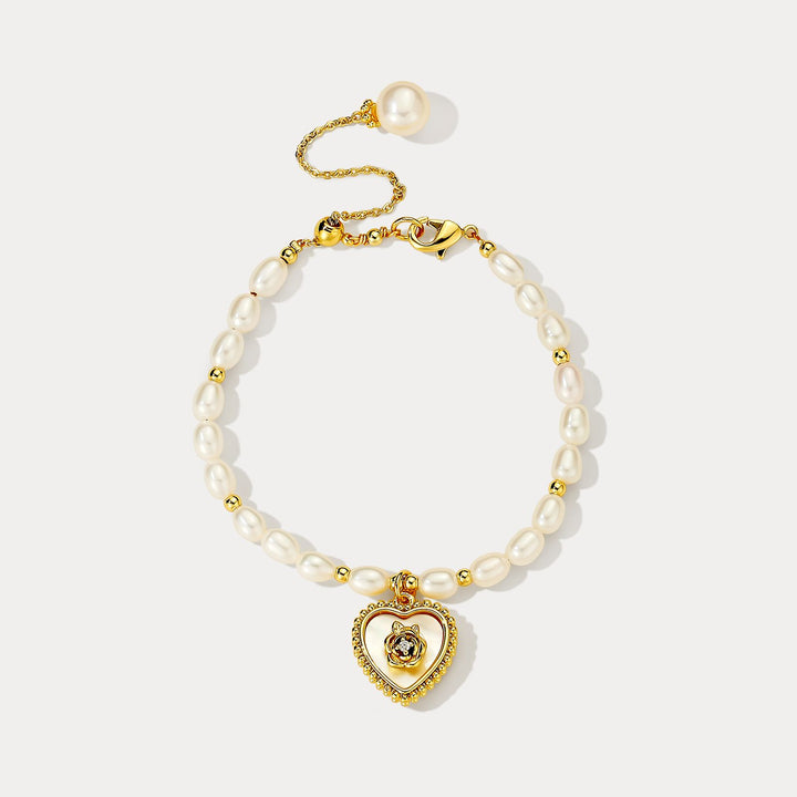 Selenichast Heart Rose Pearl Bracelet