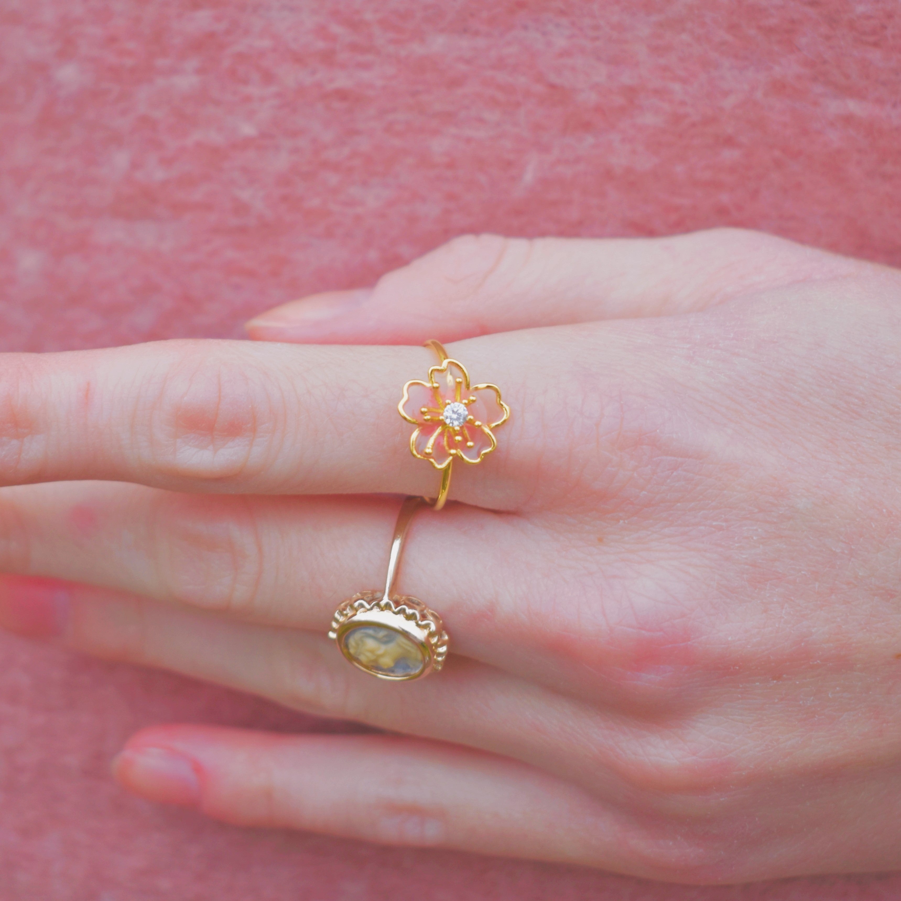 Selenichast Dainty Sakura Flower 18k Gold on Brass Adjustable Open