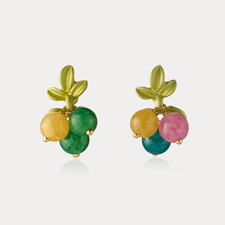 Selenichast Multi Berry Stud Earrings with Colorful Berry Beads and Green Leaves