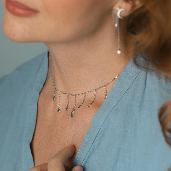Moon and Star Tassel Necklace