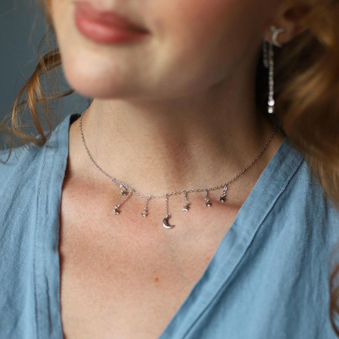 Moon and Star Tassel Necklace