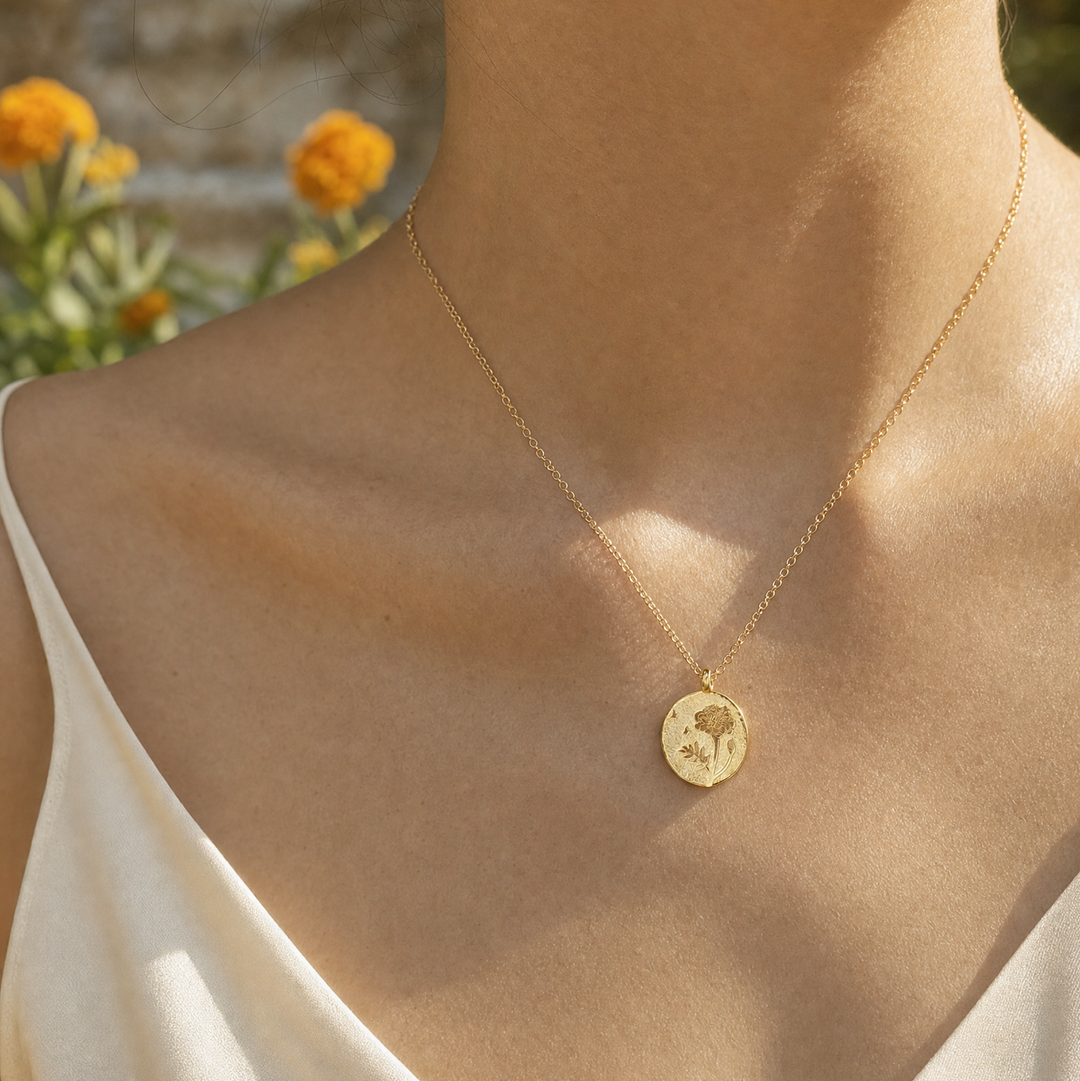 Marigold Necklace - October Birth Flower