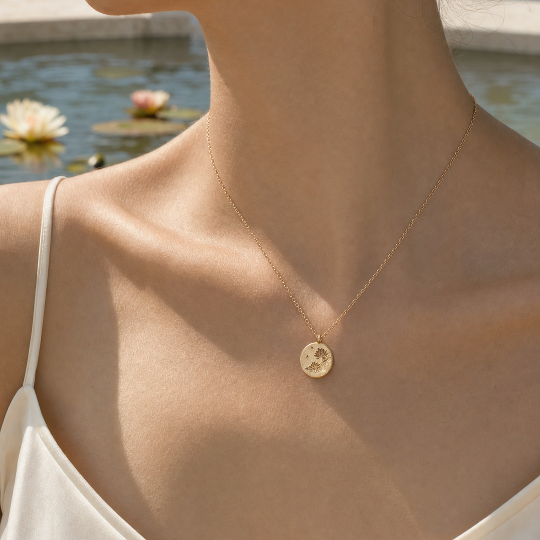 Water Lily Necklace - July Birth Flower