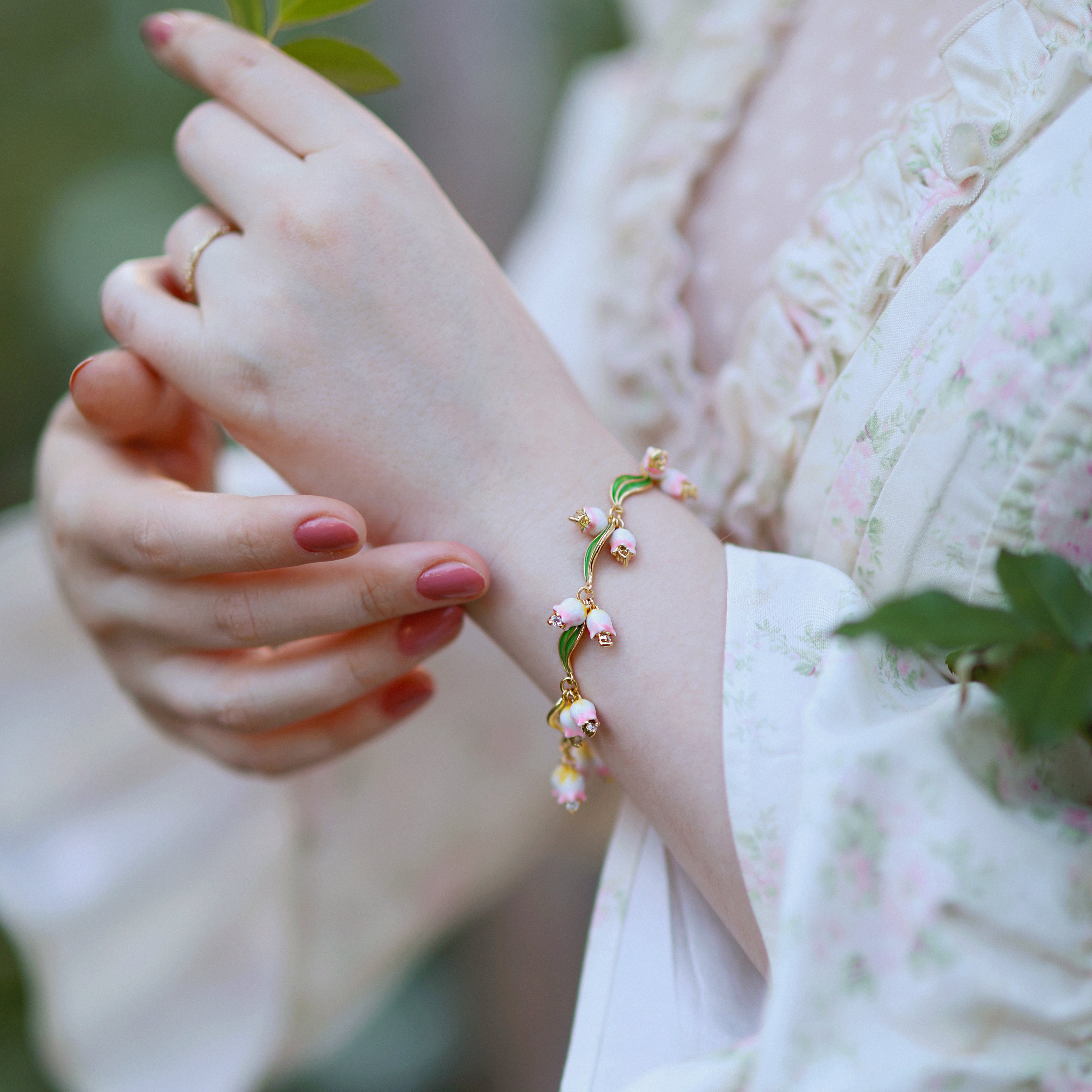 Lily Of The Valley Enamel Dainty Bracelet