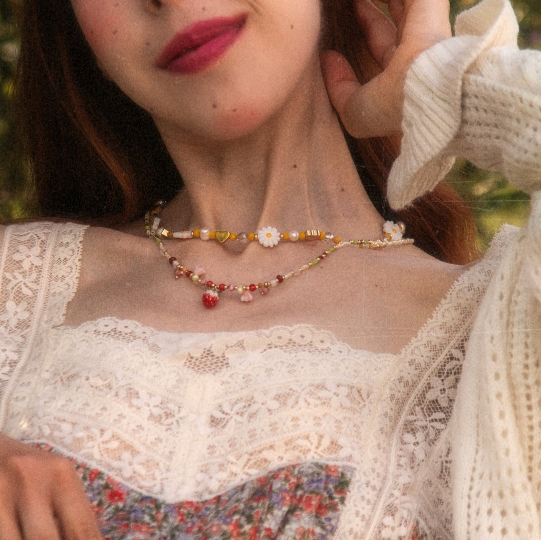 Czech Bead Strawberry Charm Necklace