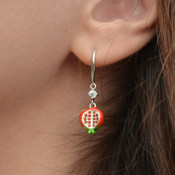 Silver Pomegranate Earrings Gift for Her
