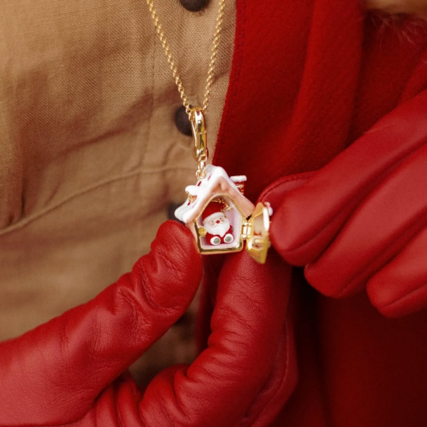 Santa's Snow House Locket Necklace