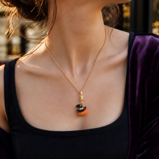 Halloween Pumpkin Witch Hat Locket Necklace