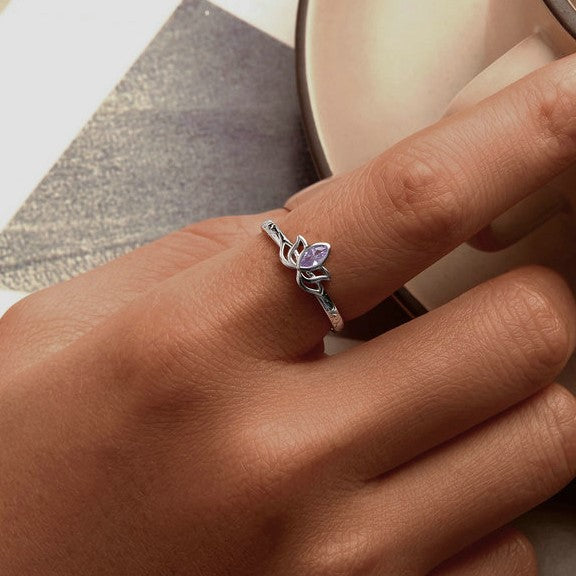 Selenichast Adjustable Lotus Flower Ring Styled on Hand