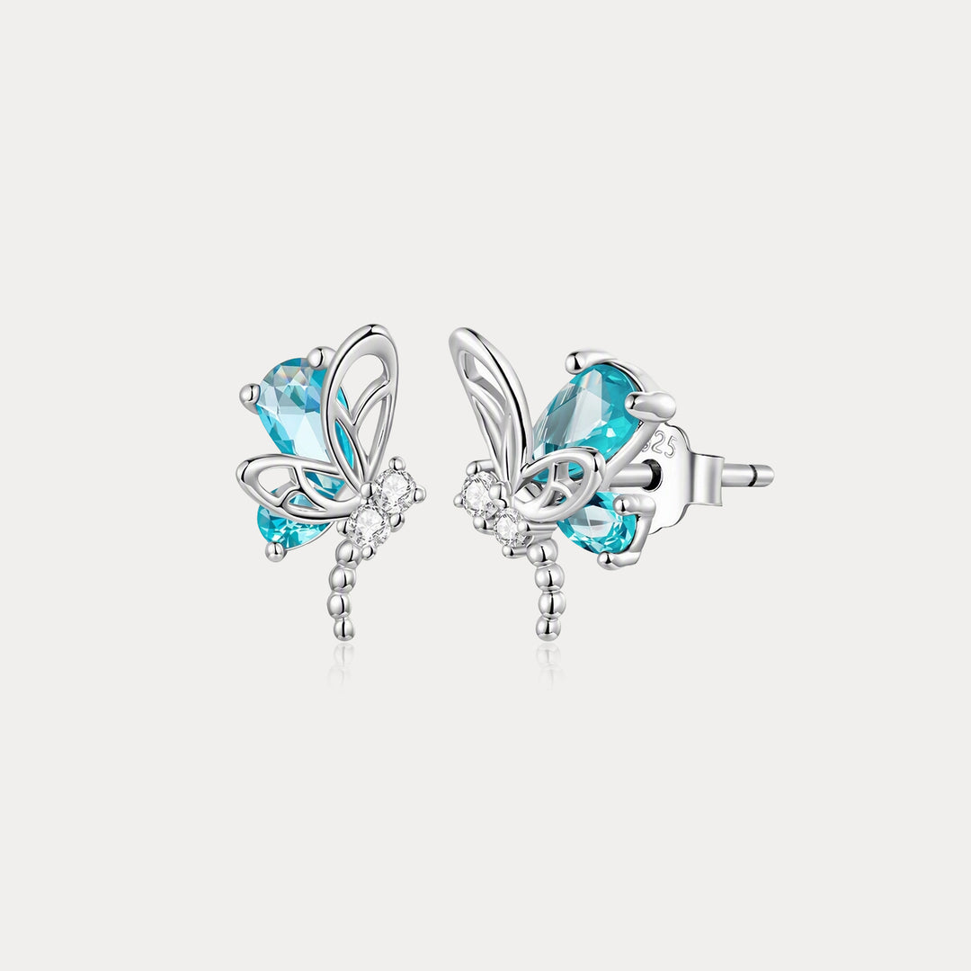 Selenichast Blue Butterfly Stud Earrings in 925 Sterling Silver