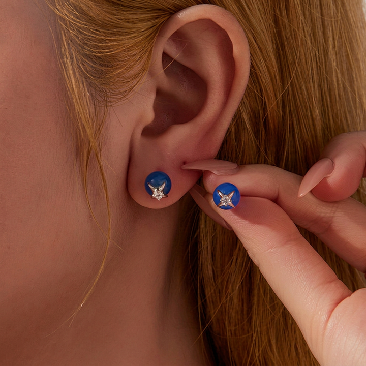 Selenichast Blue Star Stud Earrings for Women Worn on Ear