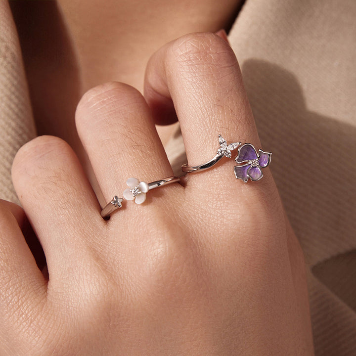 Selenichast Adjustable Butterfly Flower Ring Styled on Hand