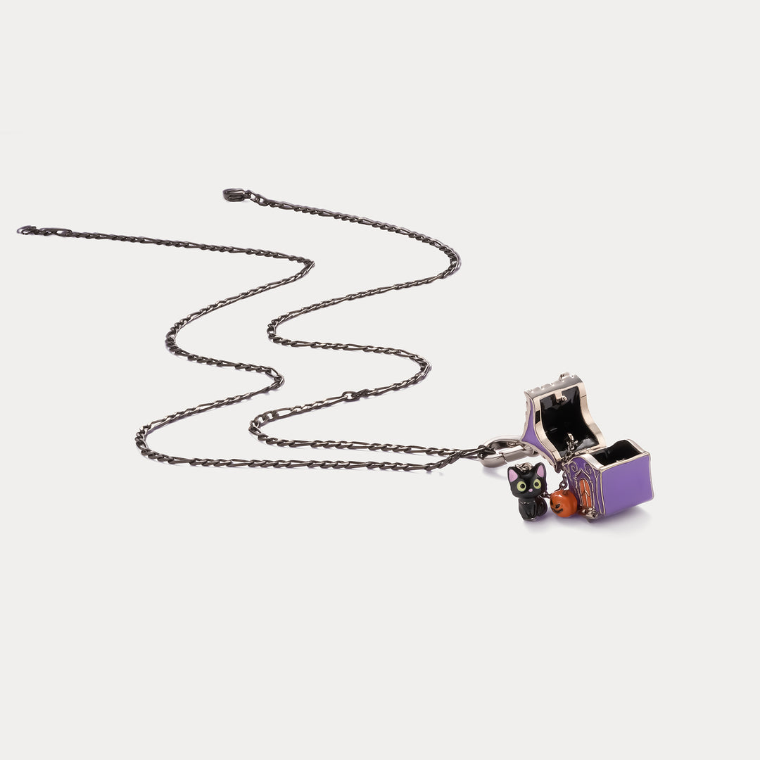 Selenichast Cat Halloween Black Locket Necklace for Women