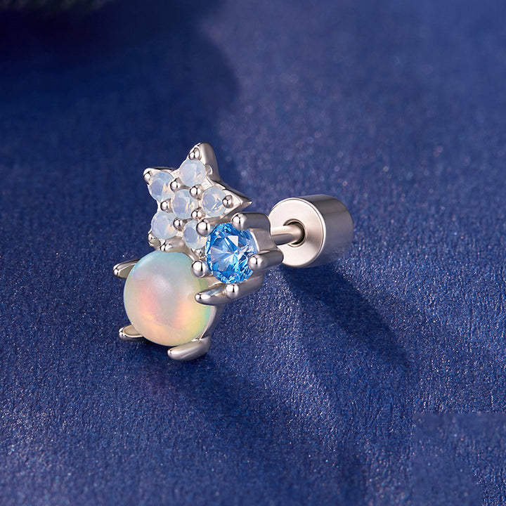 Selenichast Celestial Blue Opal Stud Earrings with Star and Gemstone Accents
