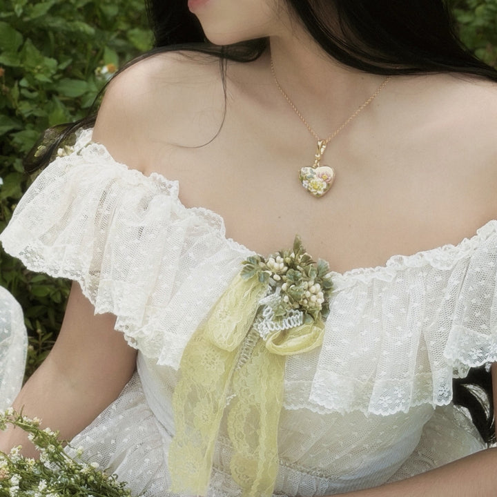 Flower Heart Personalized Locket Necklace