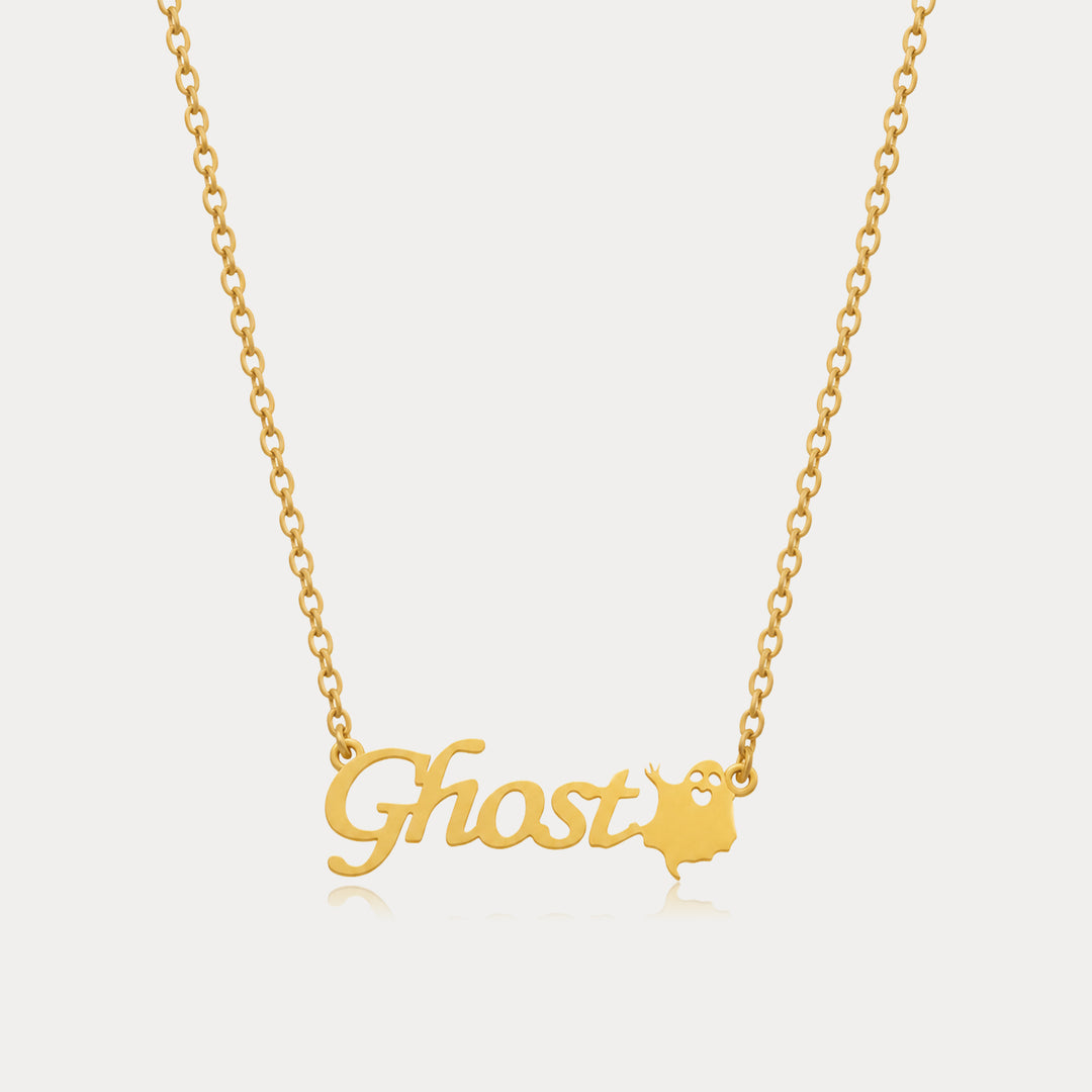Selenichast Ghost Personalized Name Necklace with Gold Custom Script