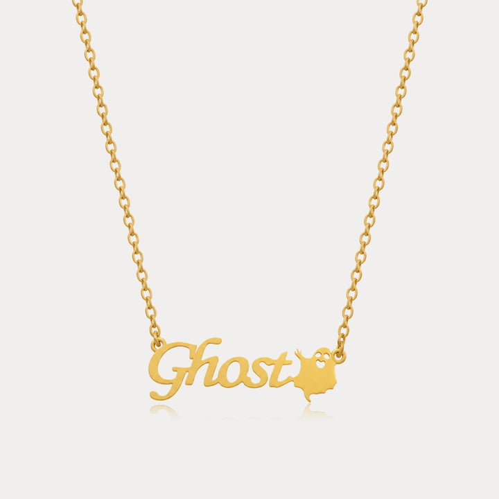 Selenichast Ghost Personalized Name Necklace with Gold Custom Script