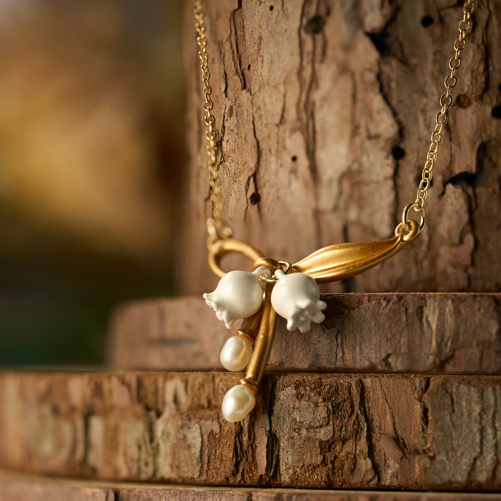 Gold Lily of the Valley Bow Necklace