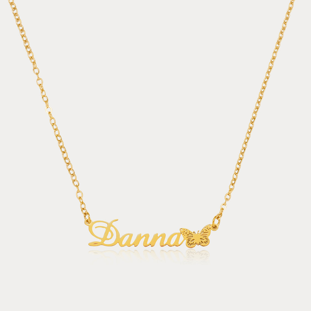 Selenichast Butterfly Personalized Name Necklace with Gold Custom Script