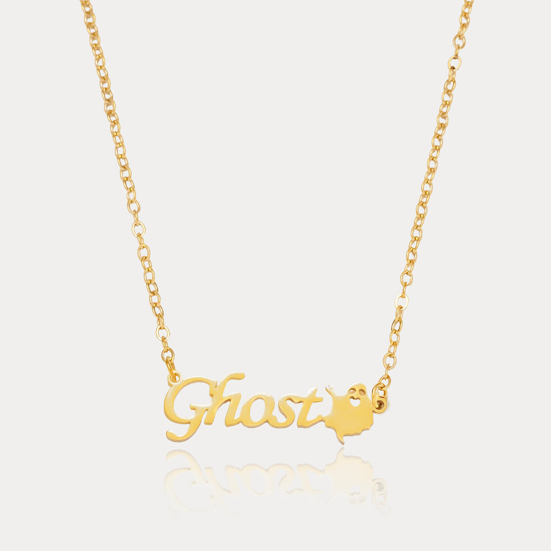 Selenichast Ghost Personalized Name Necklace with Gold Custom Script