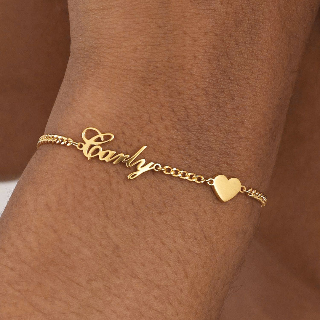 Selenichast Personalized Gold Name Bracelet with Heart Charm
