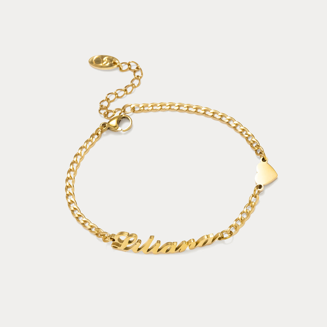 Selenichast Adjustable Personalized Name Bracelet with Heart Detail