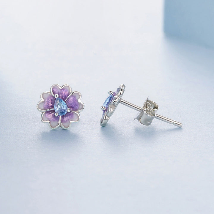Selenichast Sterling Silver Flower Stud Earrings Side Detail