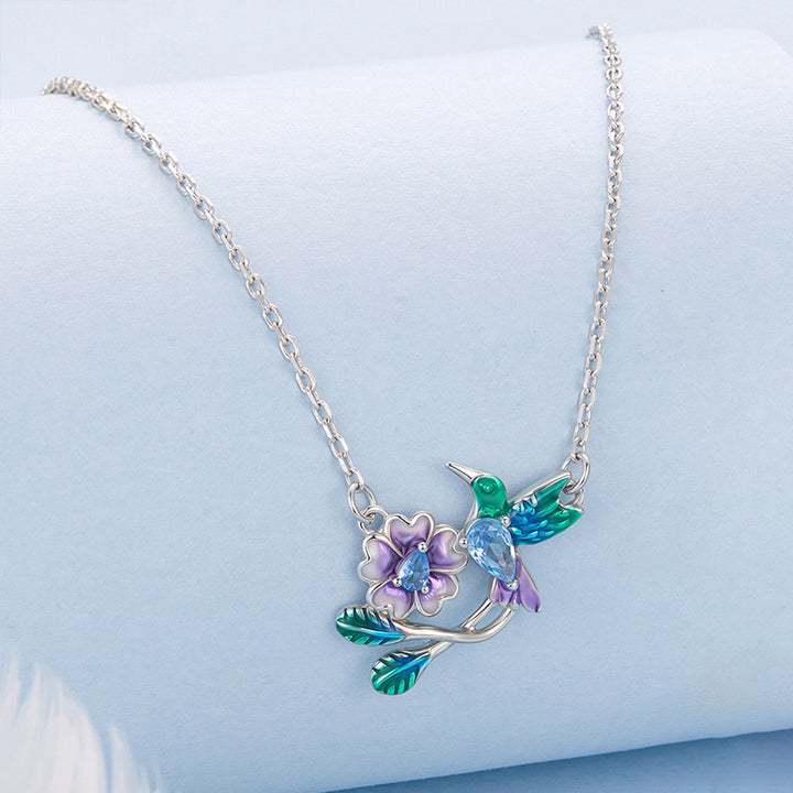 Selenichast Sterling Silver Hummingbird and Flower Necklace Display