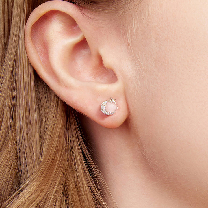 Selenichast Pink Gemstone Stud Earrings for Women Worn on Ear