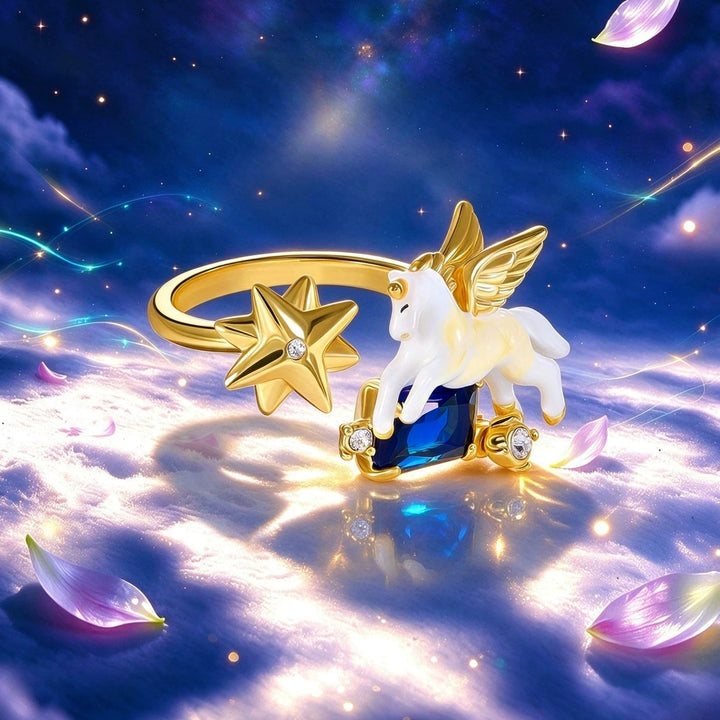 Selenichast Enamel Unicorn Star Ring in Dreamy Celestial Scene