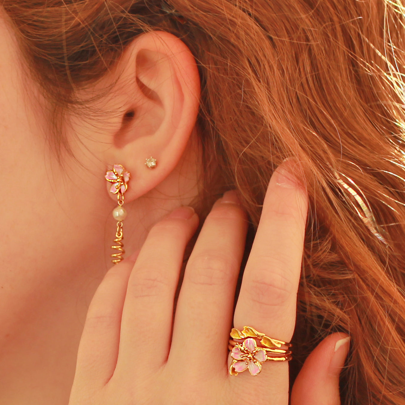 sakura earrings and ring