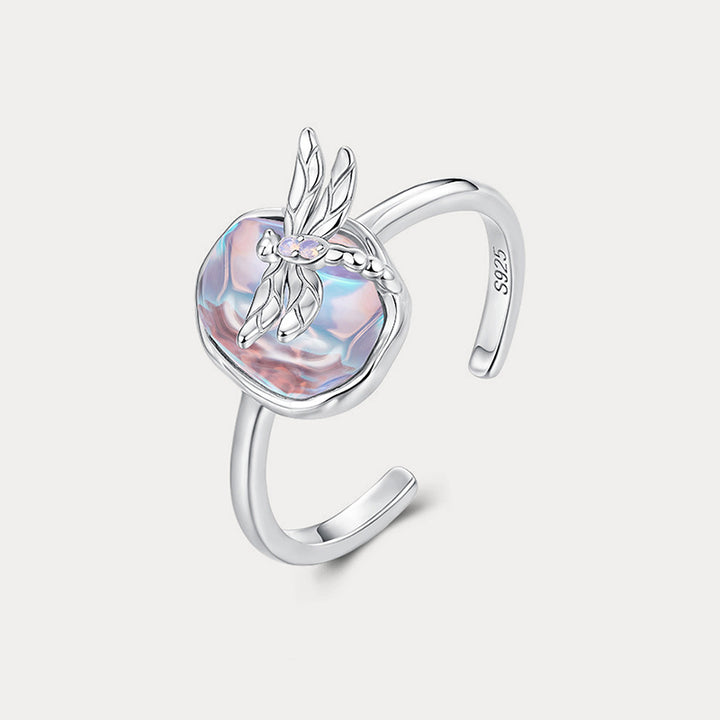 Selenichast Silver Dragonfly Ring with Iridescent Centerpiece