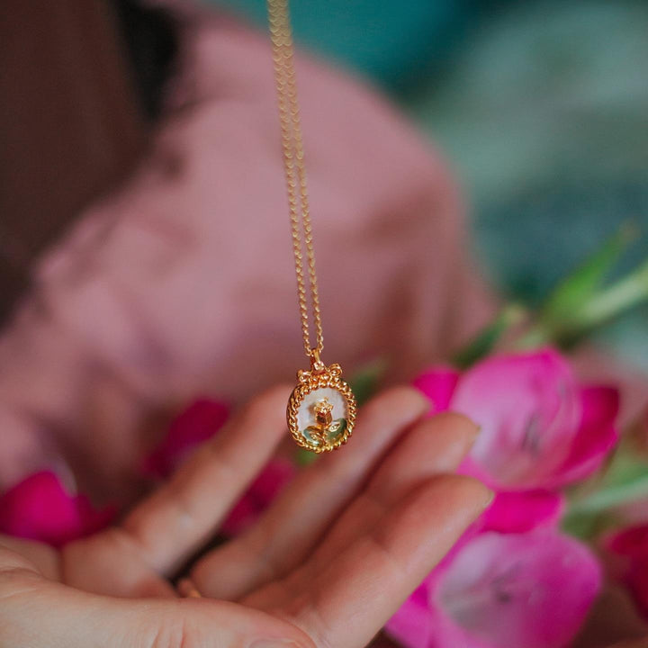 Wild Rose Oil Painting Necklace