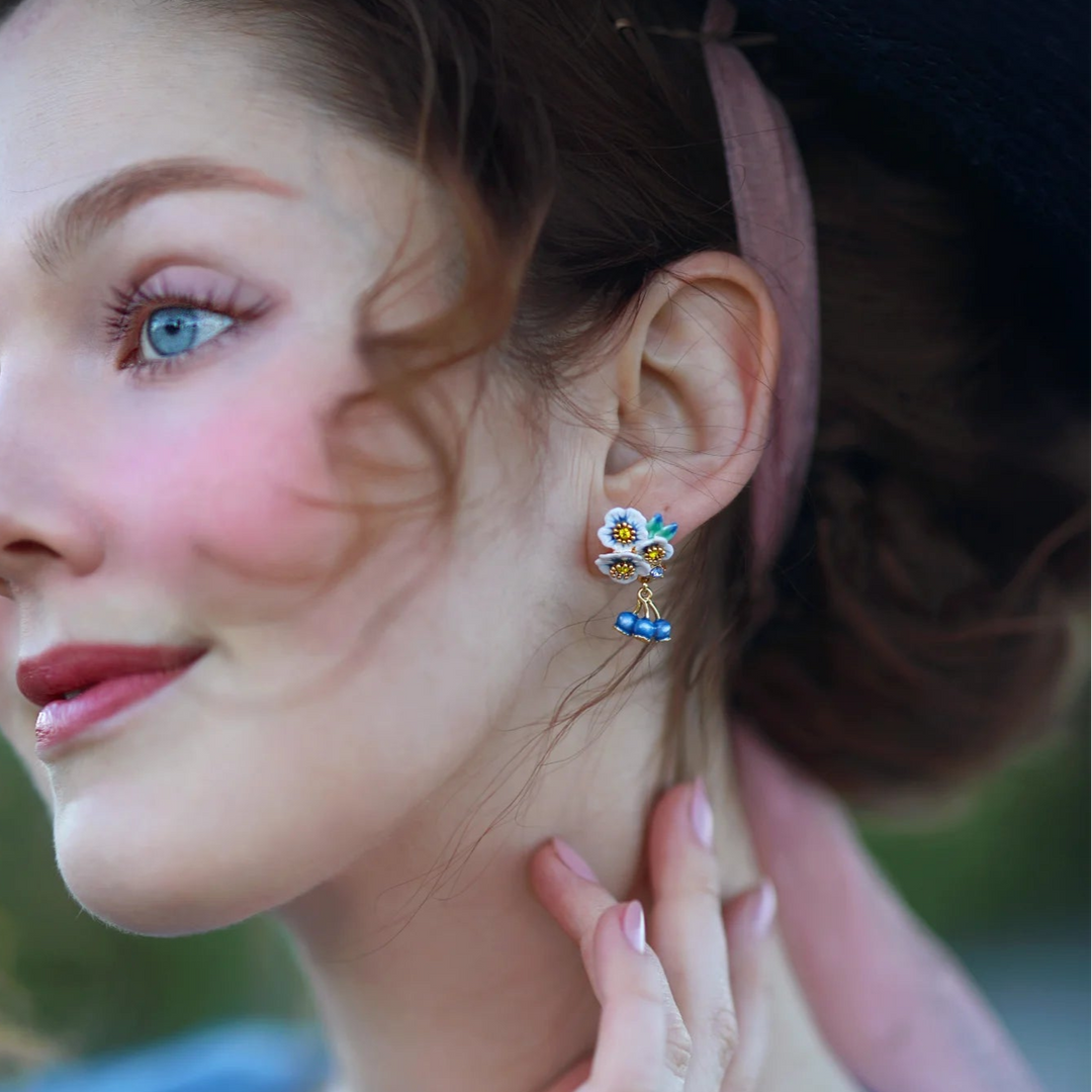 Enamel Flower Blueberry Earrings