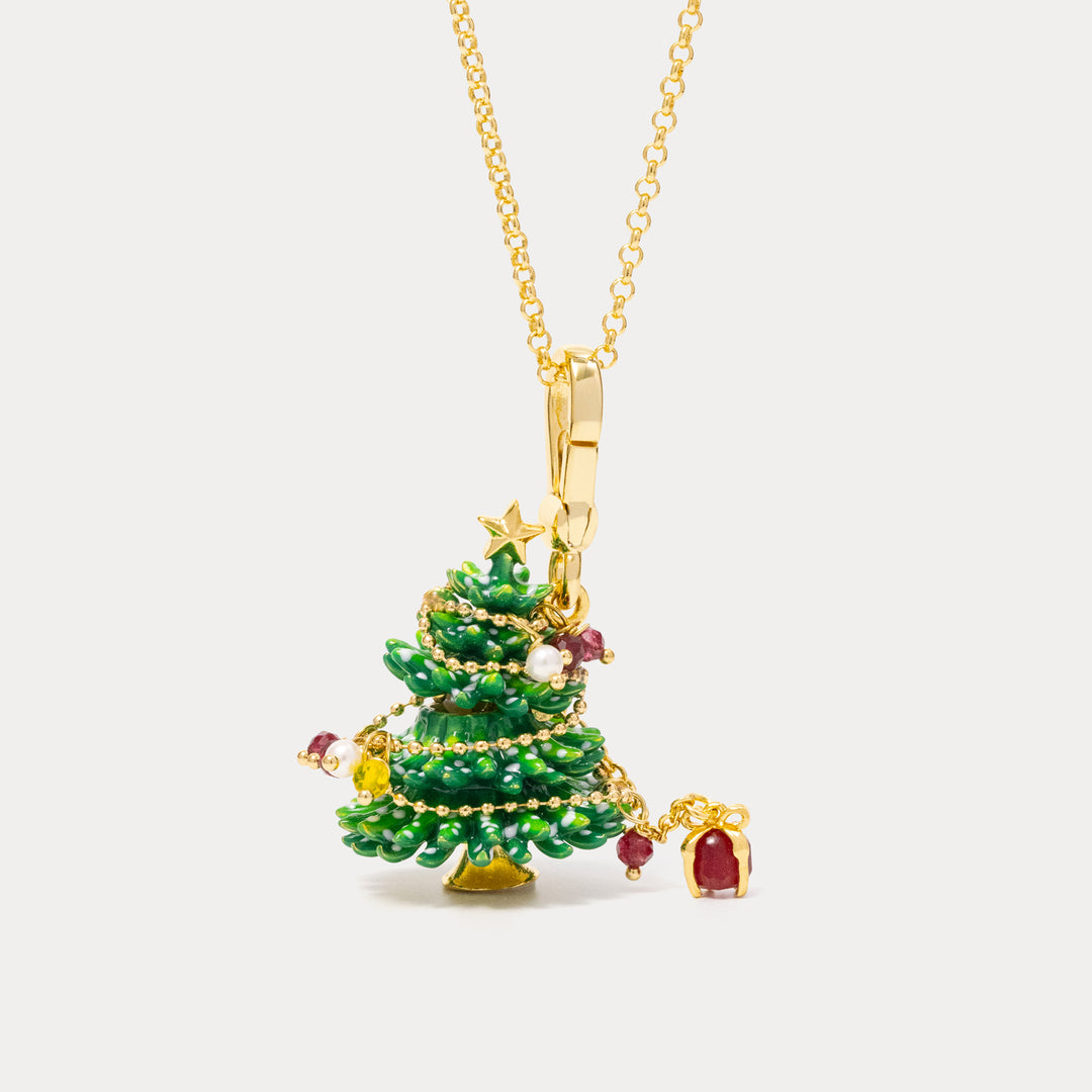 Selenichast Christmas Tree Locket Necklace with Mini Gift Charm