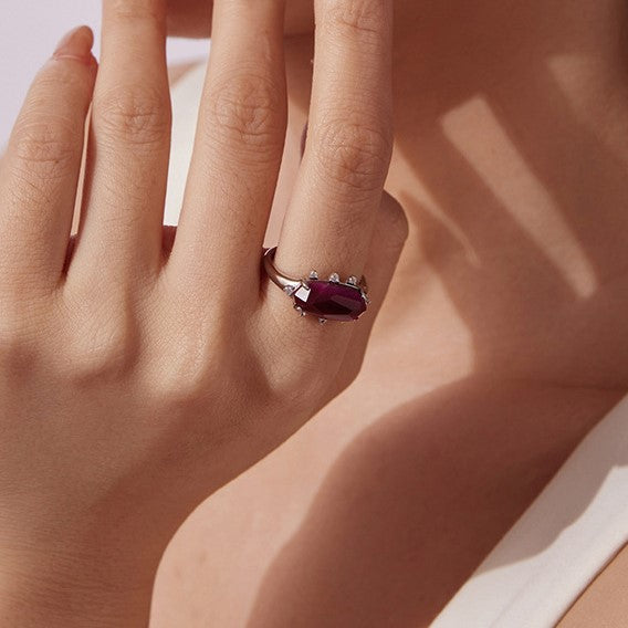 Selenichast Adjustable East West Gemstone Ring Styled on Finger