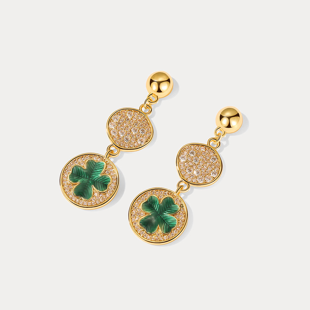 Four leaf Clover Coin Post Diamond Earrings
