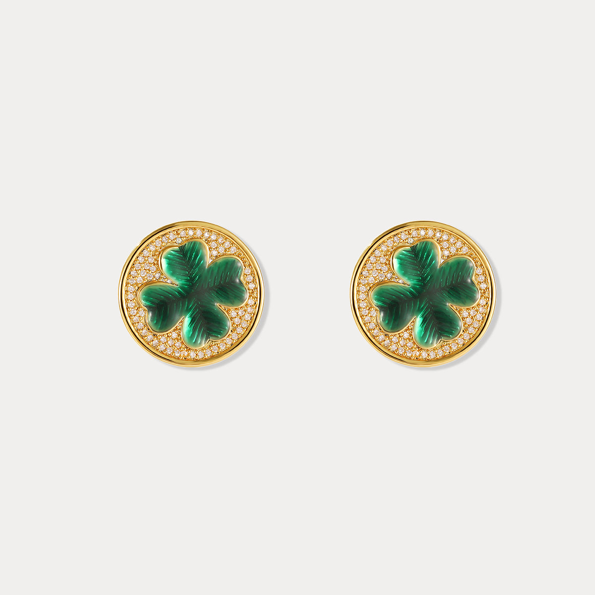 Selenichast Four leaf Clover Coin Stud Earrings