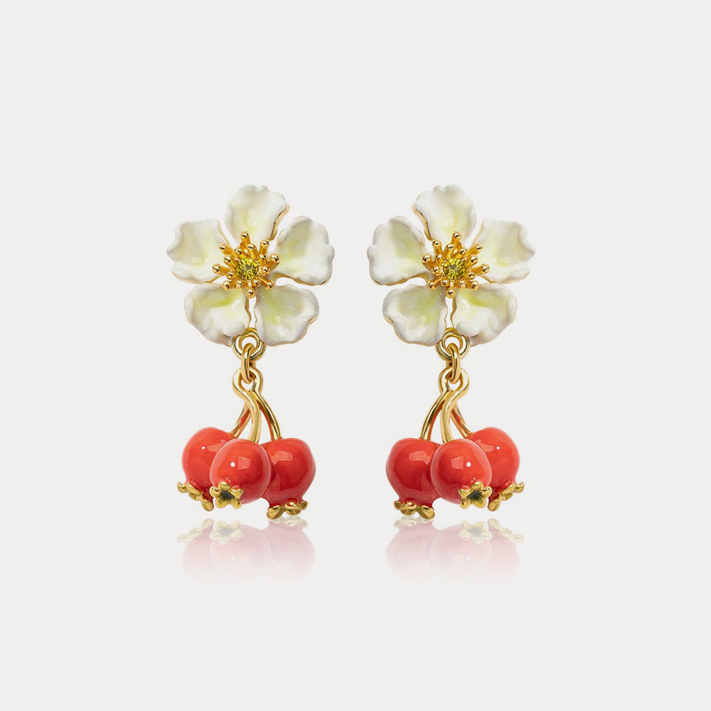 cranberry flower diamond earrings