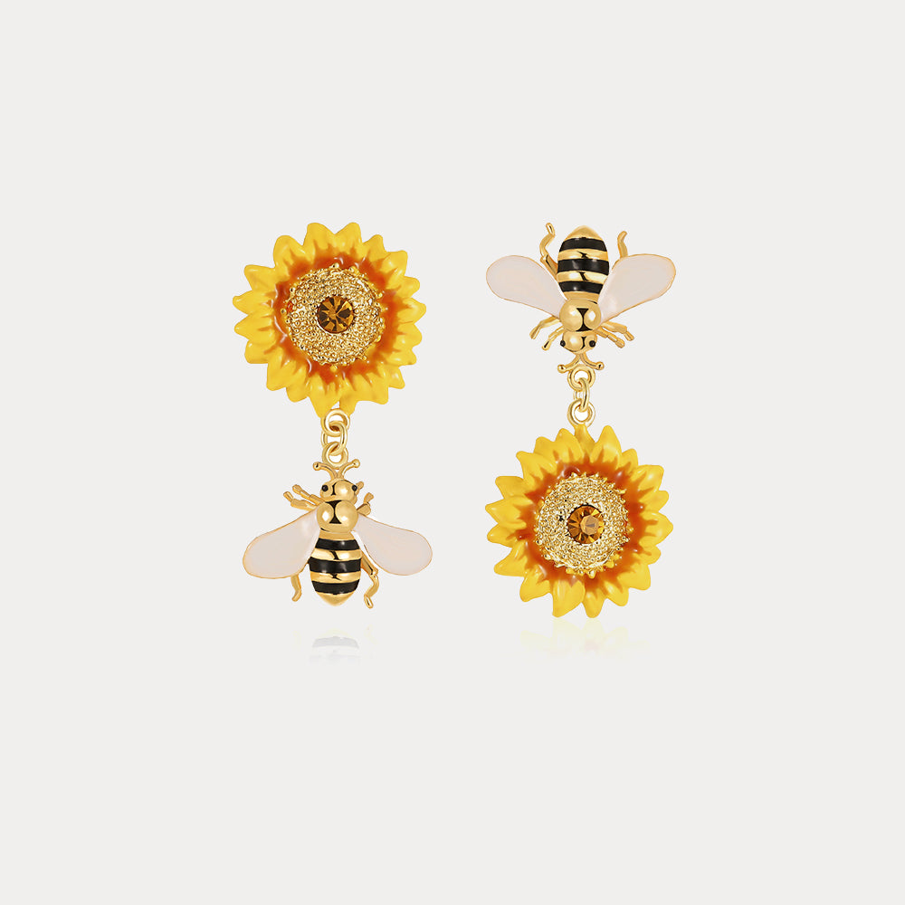 Sunflower & Bee Mismatch Earrings