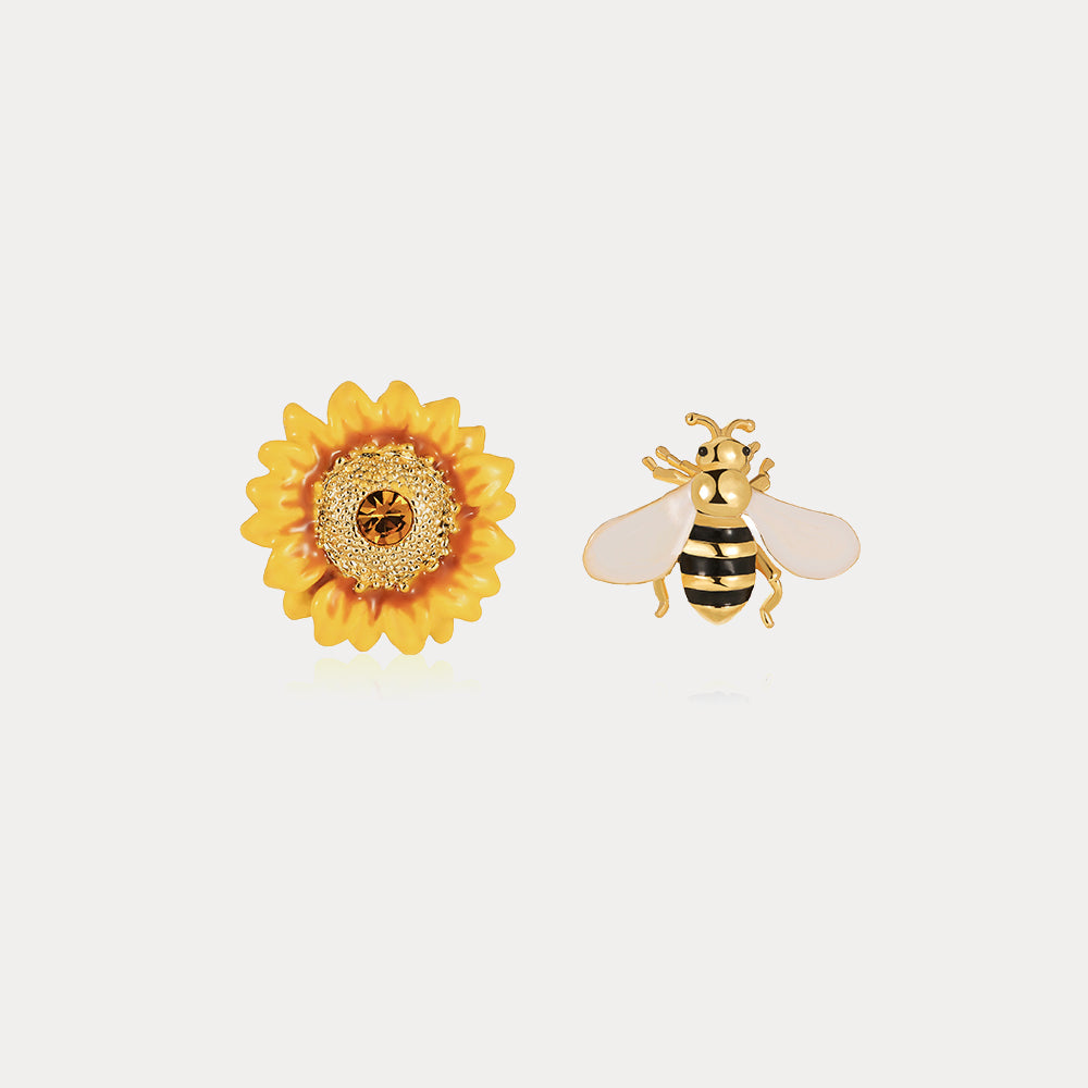 Selenichast Sunflower & Bee Stud Earrings