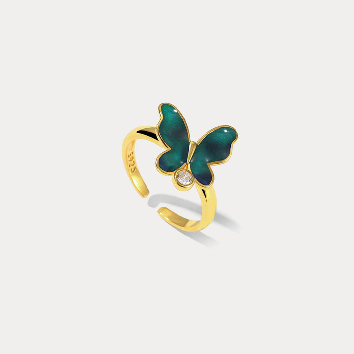 Selenichast thermochromic butterfly enamel ring